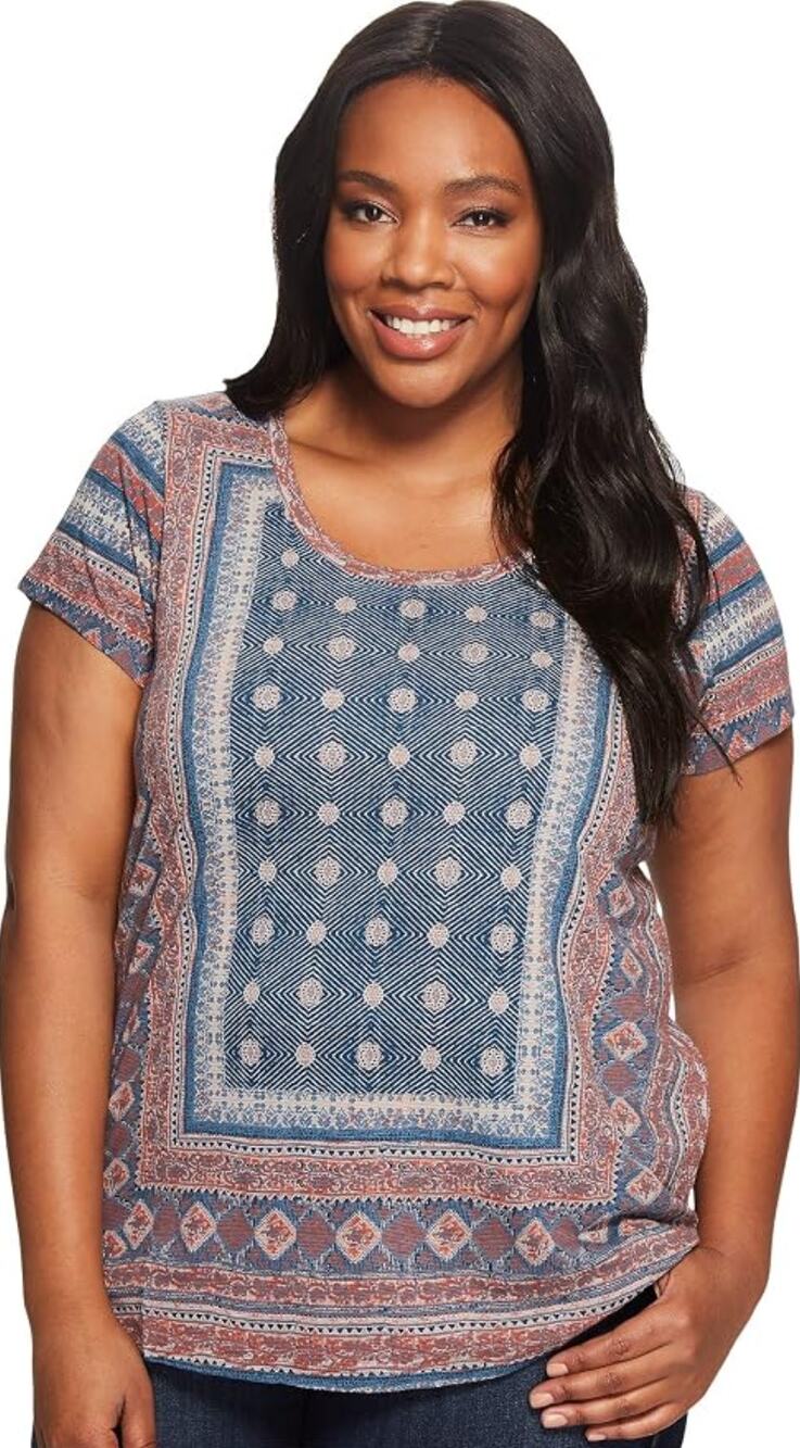 Lucky Brand Linen Blend Boho Top Womens 2X Hippie Western Geometric Paisley